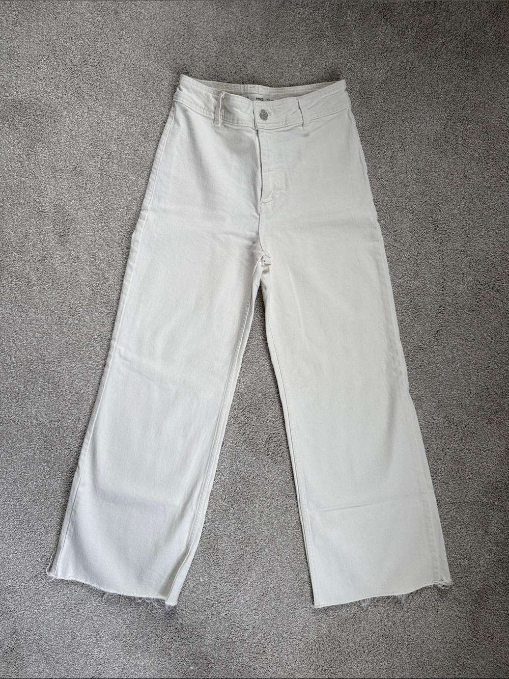 Mango Catherine High Waisted Wide Leg Jean in Ecru